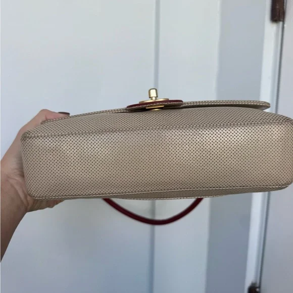 CHANEL Vintage Perforated Leather Top Handle Bag – Beige & Bordeaux - Picture 6 of 16